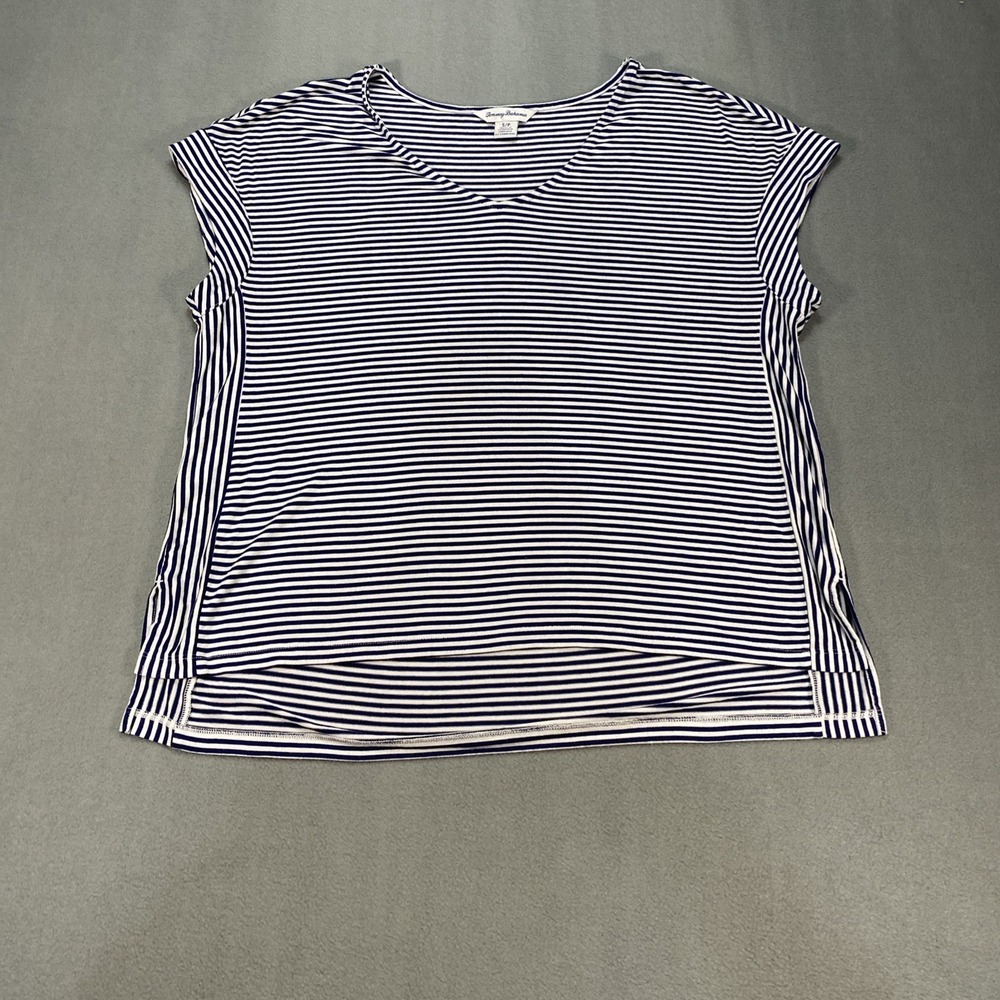 Tommy‎ Bahama Women's Small Short Sleeve Blue White Striped Shirt Summer Soft